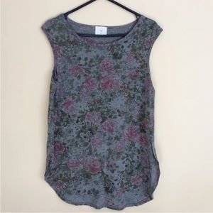 ANTHROPOLOGIE T.LA WOMEN'S GREY PINK FLORAL PRINT SLEEVELESS TUNIC TANK TOP Sz M